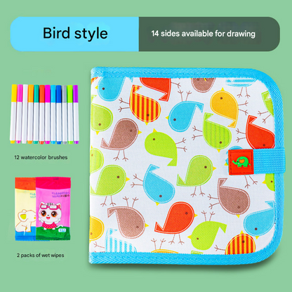 Little bird Portable Reusable Drawing Board for Kids - erasable Doodle Book with Water Chalk Pens - Toddler V888-ELOSUNG40168