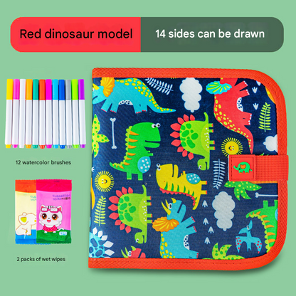 Red dinosaur Portable Reusable Drawing Board for Kids - erasable Doodle Book with Water Chalk Pens - Toddler V888-ELOSUNG40171