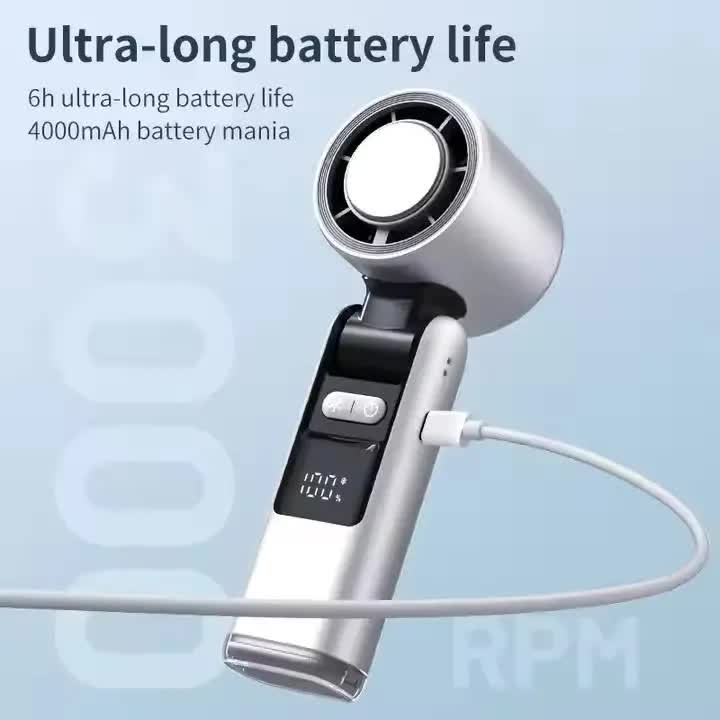Grey New 100-Speed Portable Handheld Fan - Rechargeable Folding Turbo Mini USB Fan with Superconducting V888-ELOSUNG40201