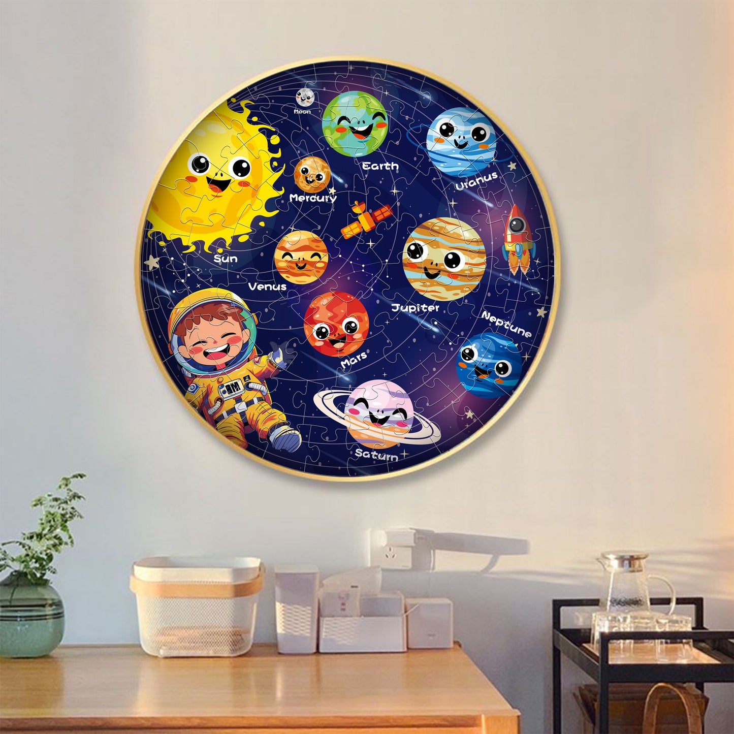 Space luminous jigsaw puzzle Round Cardboard 70-Piece Jigsaw Puzzle - Educational Kids Puzzle Toy, Fun & V888-ELOSUNG40209