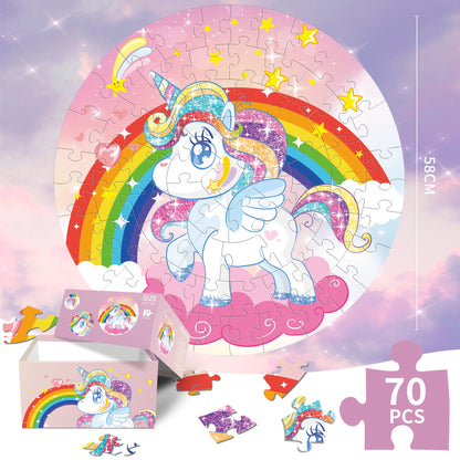 Unicorn puzzle Round Cardboard 70-Piece Jigsaw Puzzle - Educational Kids Puzzle Toy, Fun & Engaging V888-ELOSUNG40210