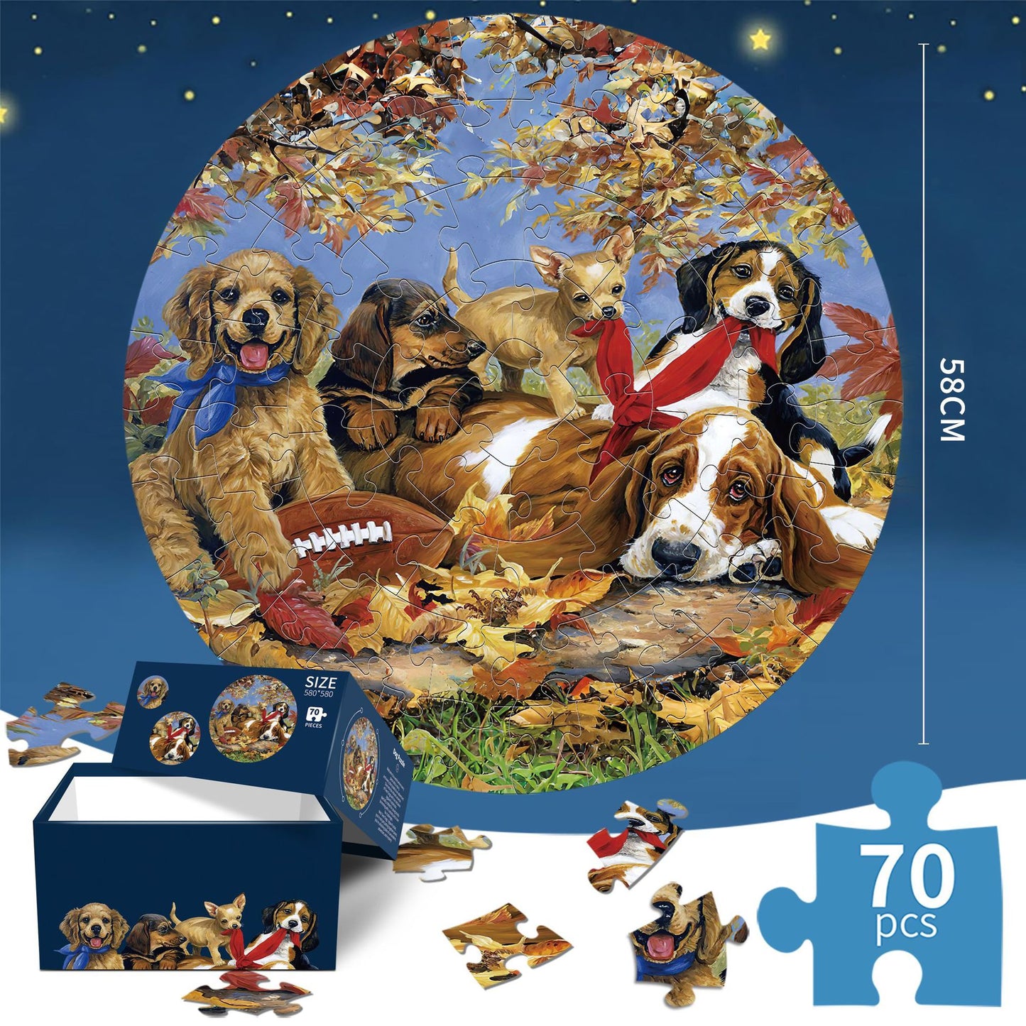 Dog Jigsaw puzzle Round Cardboard 70-Piece Jigsaw Puzzle - Educational Kids Puzzle Toy, Fun & Engaging V888-ELOSUNG40211