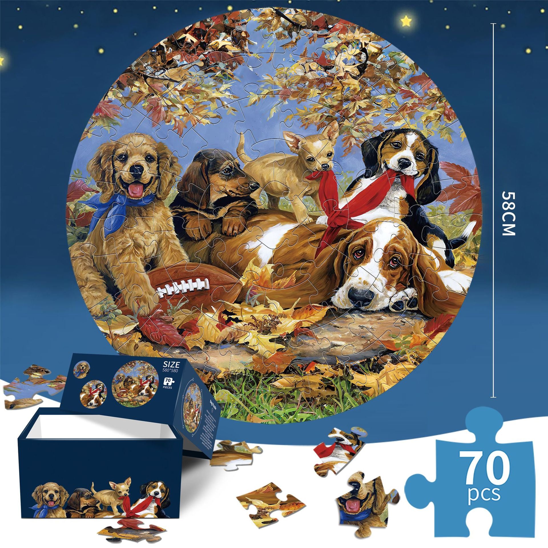Dog Jigsaw puzzle Round Cardboard 70-Piece Jigsaw Puzzle - Educational Kids Puzzle Toy, Fun & Engaging V888-ELOSUNG40211