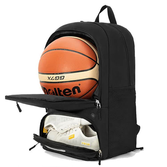 Black Sports Backpack with Separate Shoe & Ball Compartments - Waterproof Gym Bag for Basketball, Soccer, V888-ELOSUNG40220