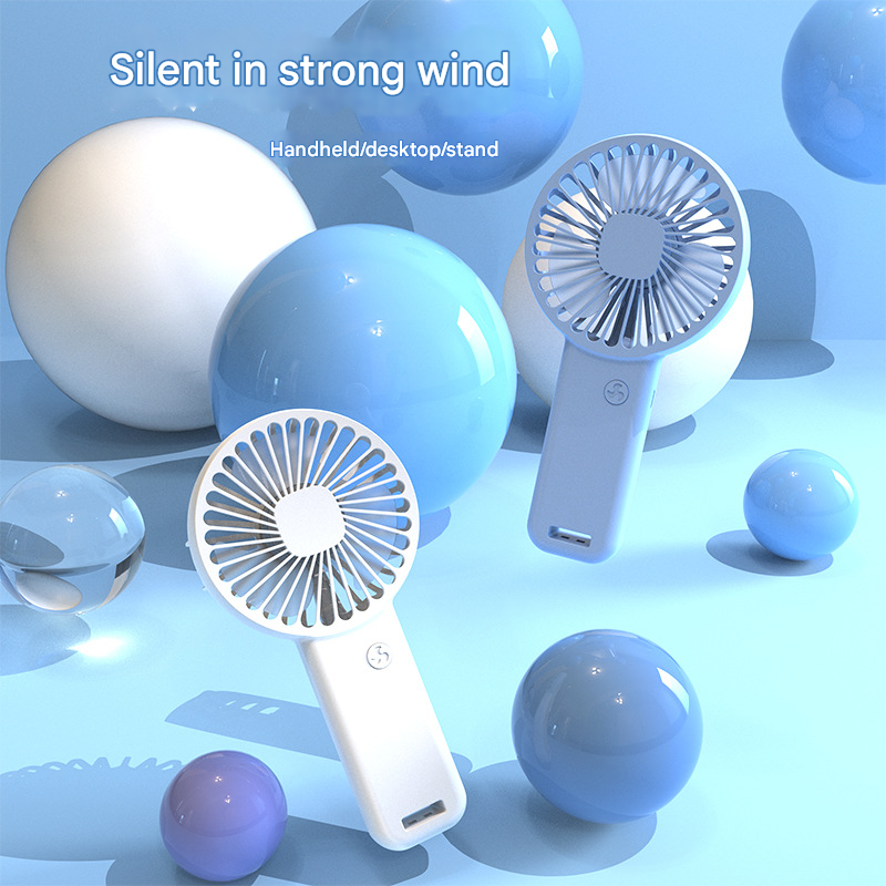 2-PCS Blue Portable USB Rechargeable Mini Handheld Fan with Desktop Base & Phone Stand - 3-Speed Quiet V888-ELOSUNG40221