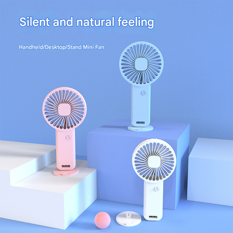 2-PCS Blue Portable USB Rechargeable Mini Handheld Fan with Desktop Base & Phone Stand - 3-Speed Quiet V888-ELOSUNG40221