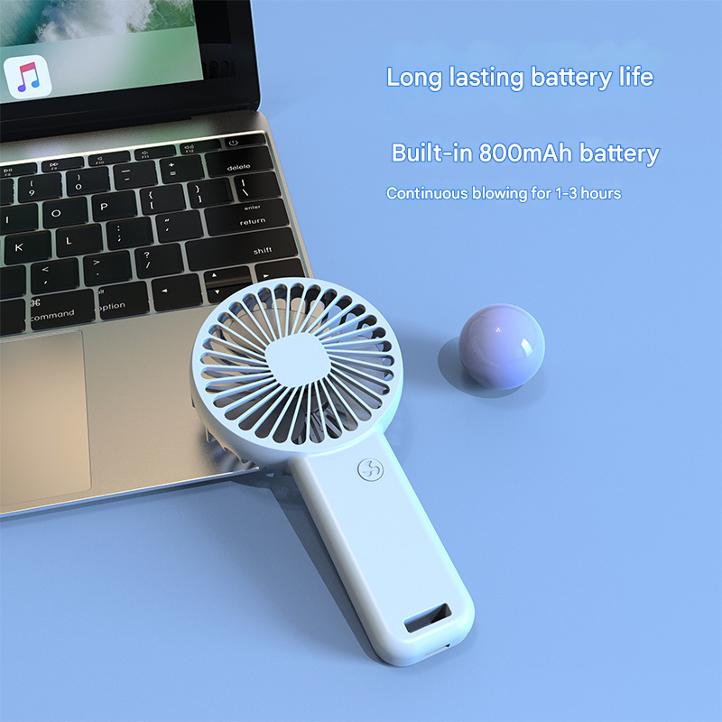 2-PCS Blue Portable USB Rechargeable Mini Handheld Fan with Desktop Base & Phone Stand - 3-Speed Quiet V888-ELOSUNG40221