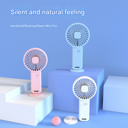 2-PCS Pink Portable USB Rechargeable Mini Handheld Fan with Desktop Base & Phone Stand - 3-Speed Quiet V888-ELOSUNG40223