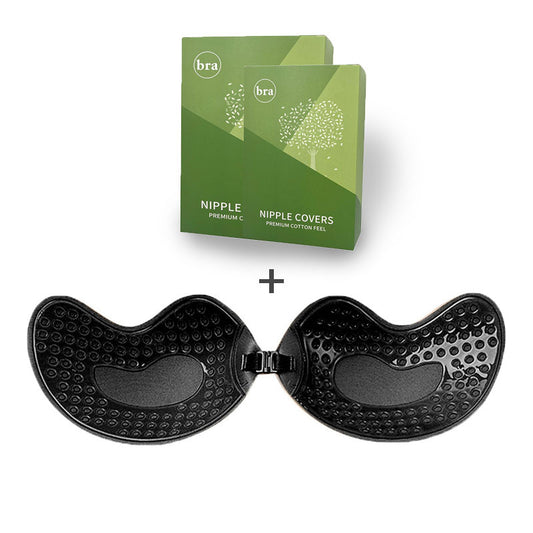 3-PCS Black color Invisible Silicone Push-Up Bra - Reusable Adhesive Mango Breast Pasties with Breathable V888-ELOSUNG40237