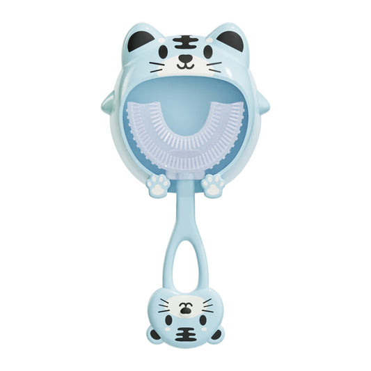 Blue tiger U-Shaped Kids Toothbrush - Food Grade Silicone Manual Toothbrush for 2-12 Year Olds - 360 degree V888-ELOSUNG40241