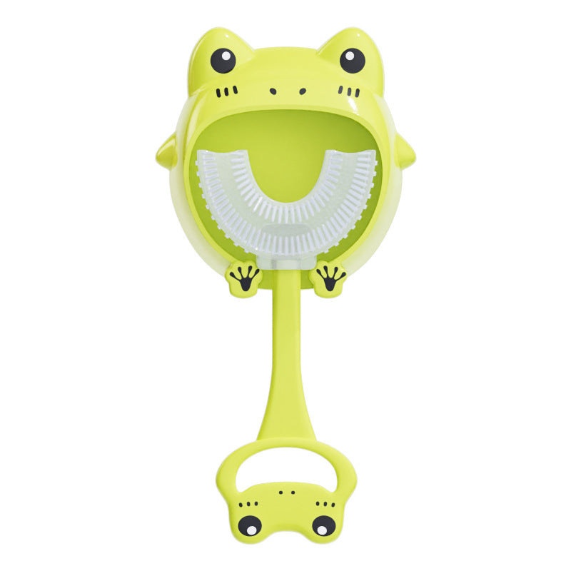 Green frog U-Shaped Kids Toothbrush - Food Grade Silicone Manual Toothbrush for 2-12 Year Olds - 360 degree V888-ELOSUNG40243