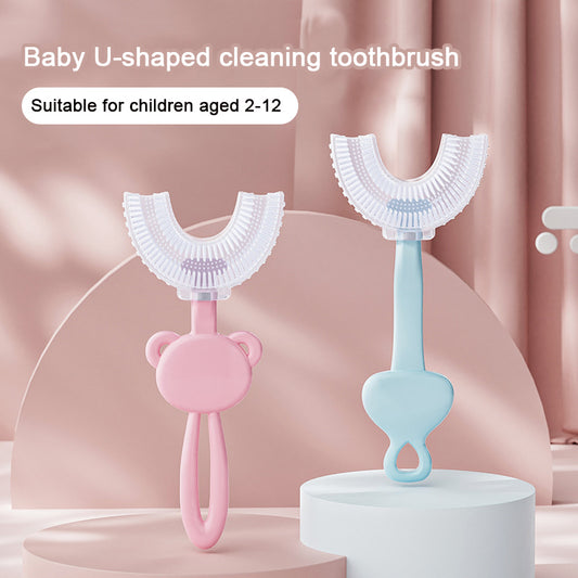 Blue frog U-Shaped Kids Toothbrush - Food Grade Silicone Manual Toothbrush for 2-12 Year Olds - 360 degree V888-ELOSUNG40244
