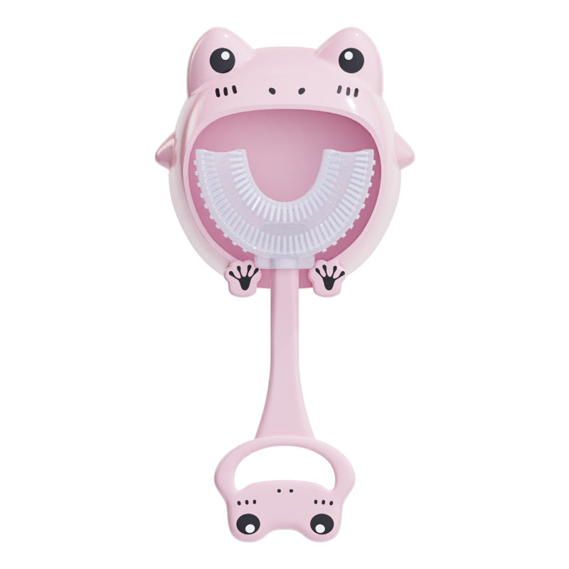 Pink frog U-Shaped Kids Toothbrush - Food Grade Silicone Manual Toothbrush for 2-12 Year Olds - 360 degree V888-ELOSUNG40245