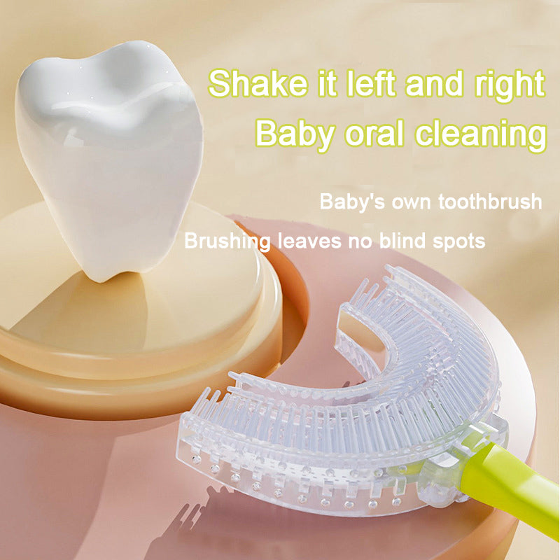 Pink frog U-Shaped Kids Toothbrush - Food Grade Silicone Manual Toothbrush for 2-12 Year Olds - 360 degree V888-ELOSUNG40245