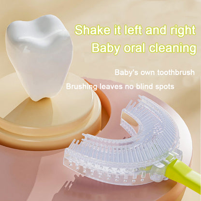 Pink frog U-Shaped Kids Toothbrush - Food Grade Silicone Manual Toothbrush for 2-12 Year Olds - 360 degree V888-ELOSUNG40245