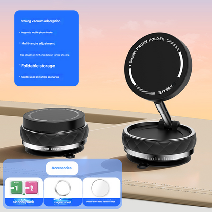 Black Foldable Magnetic Phone Holder with Vacuum Suction - Multi-Angle Adjustable Zinc Alloy Desktop Phone V888-ELOSUNG40246