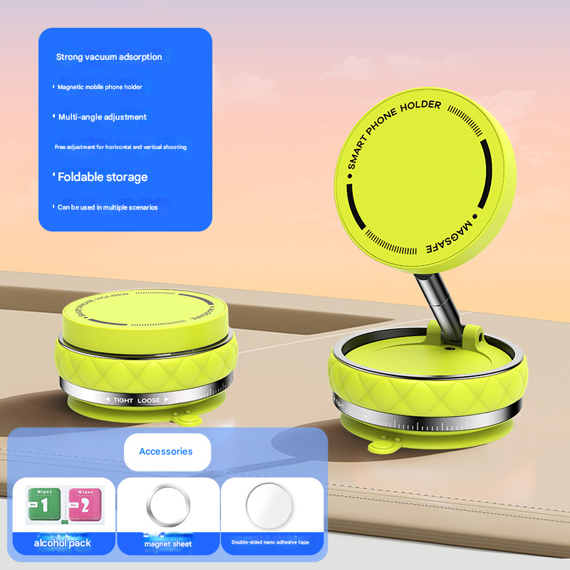 Green Foldable Magnetic Phone Holder with Vacuum Suction - Multi-Angle Adjustable Zinc Alloy Desktop Phone V888-ELOSUNG40247