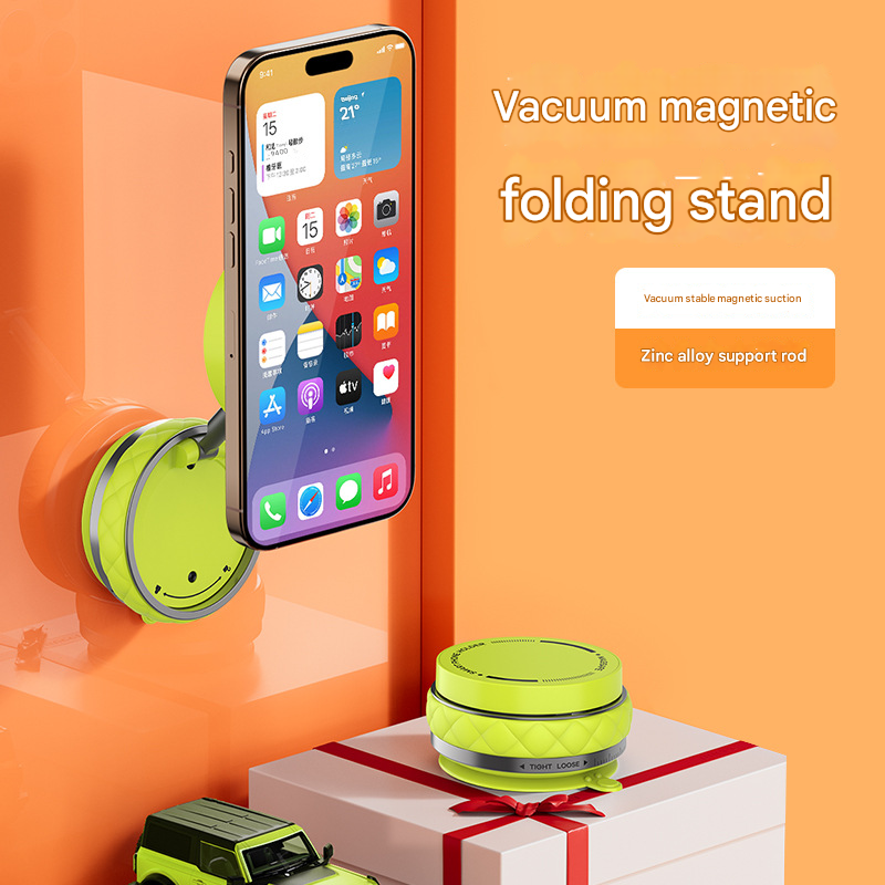 White Foldable Magnetic Phone Holder with Vacuum Suction - Multi-Angle Adjustable Zinc Alloy Desktop Phone V888-ELOSUNG40248