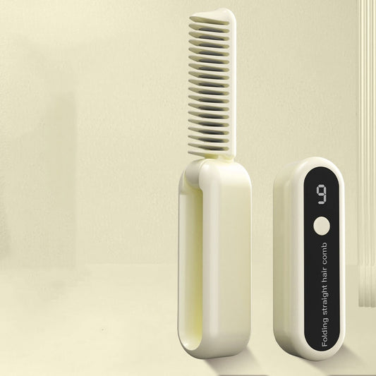 Beige Portable Foldable Cordless Hair Straightener Comb - 2-in-1 Ionic Styling for Smooth, Frizz-Free Hair V888-ELOSUNG40250