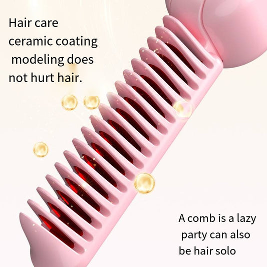 Beige Portable Foldable Cordless Hair Straightener Comb - 2-in-1 Ionic Styling for Smooth, Frizz-Free Hair V888-ELOSUNG40250