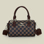 Brown checkered pattern Stylish PU Leather Boston Bag - Elegant Retro Single Shoulder Crossbody Handbag for V888-ELOSUNG40253