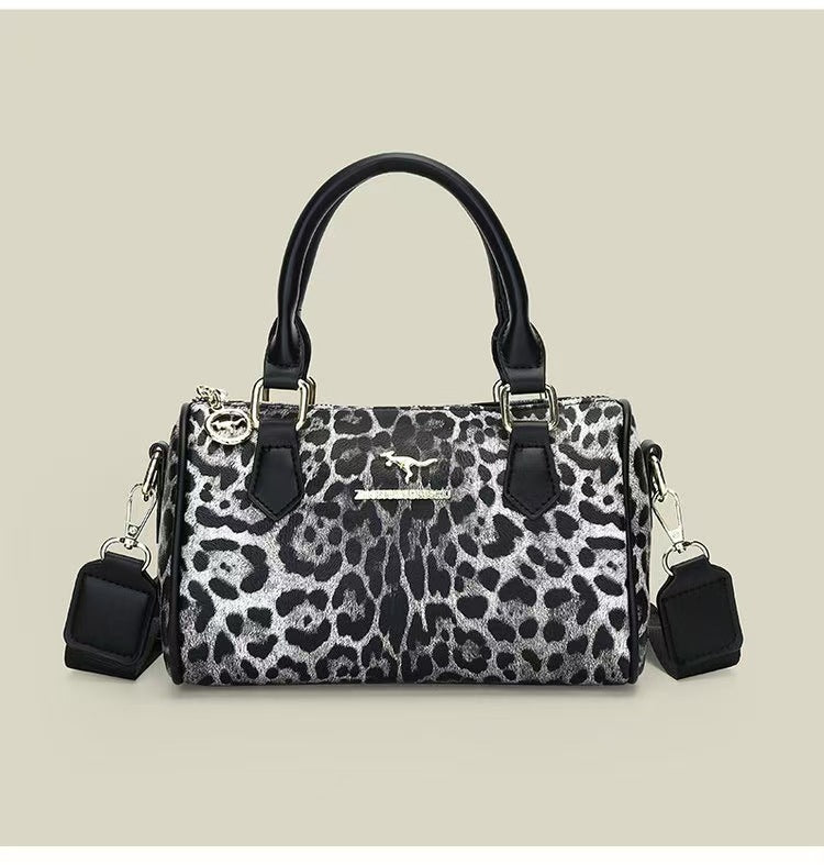 Black leopard print Stylish PU Leather Boston Bag - Elegant Retro Single Shoulder Crossbody Handbag for Women V888-ELOSUNG40255