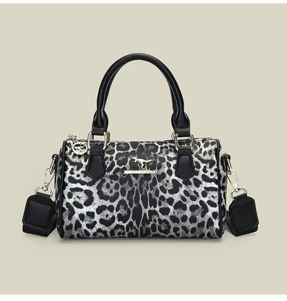 Black leopard print Stylish PU Leather Boston Bag - Elegant Retro Single Shoulder Crossbody Handbag for Women V888-ELOSUNG40255