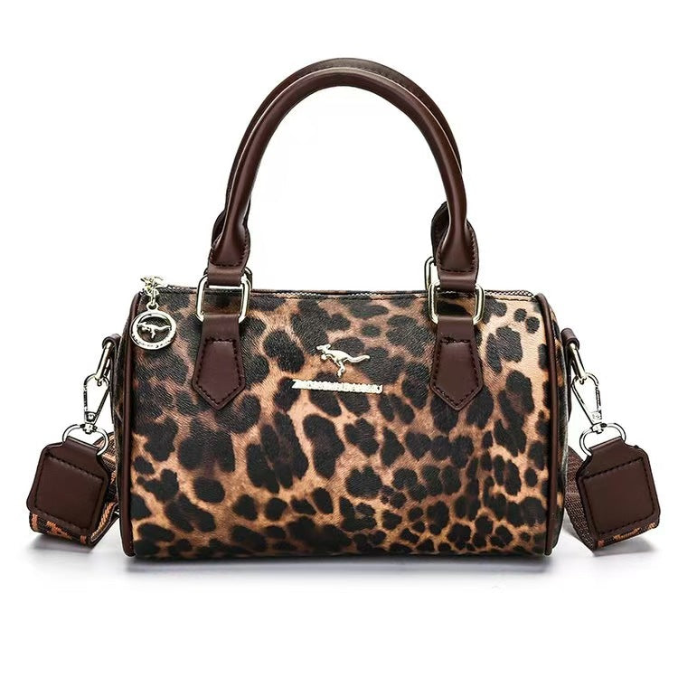 Brown leopard print Stylish PU Leather Boston Bag - Elegant Retro Single Shoulder Crossbody Handbag for Women V888-ELOSUNG40256