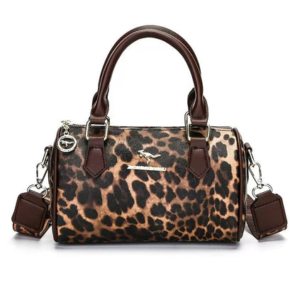 Brown leopard print Stylish PU Leather Boston Bag - Elegant Retro Single Shoulder Crossbody Handbag for Women V888-ELOSUNG40256