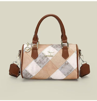 White checkered pattern Stylish PU Leather Boston Bag - Elegant Retro Single Shoulder Crossbody Handbag for V888-ELOSUNG40259