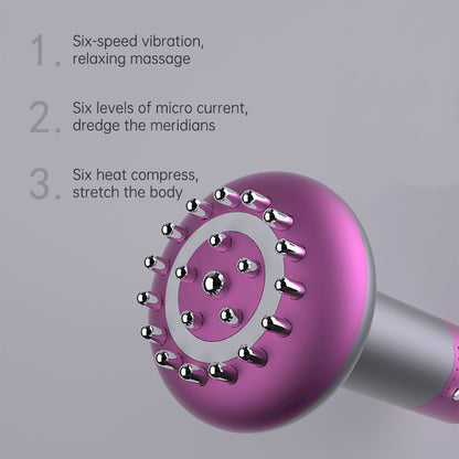 White Electric Meridian Brush Massager - 6-in-1 Handheld Device with Vibration, Microcurrent, and Heat Therapy V888-ELOSUNG40261