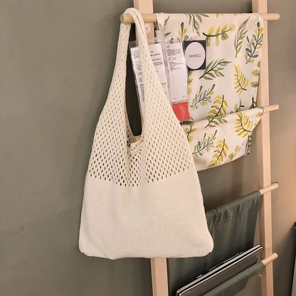 Beige splicing Bohemian Knit Shoulder Bag - Hand-Woven Crochet Tote for Women V888-ELOSUNG40268