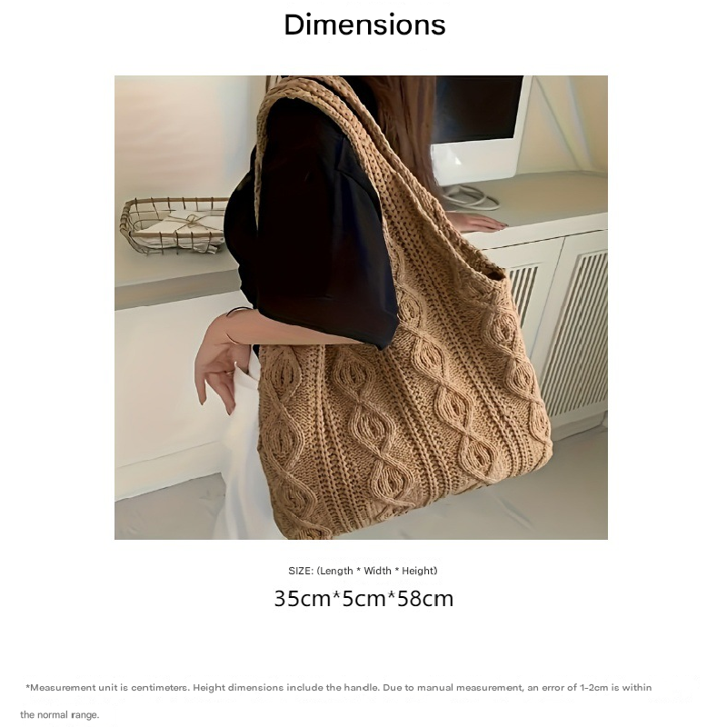 Beige splicing Bohemian Knit Shoulder Bag - Hand-Woven Crochet Tote for Women V888-ELOSUNG40268