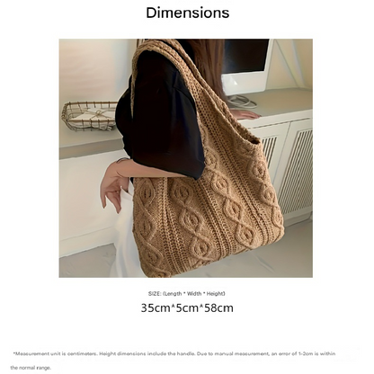 Beige splicing Bohemian Knit Shoulder Bag - Hand-Woven Crochet Tote for Women V888-ELOSUNG40268