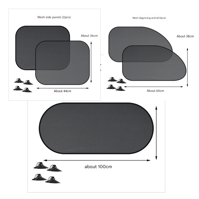 Black Universal Car Window Sun Shade Set - Mesh Fabric UV Protection(One solid rear panel + two angled panels V888-ELOSUNG40283
