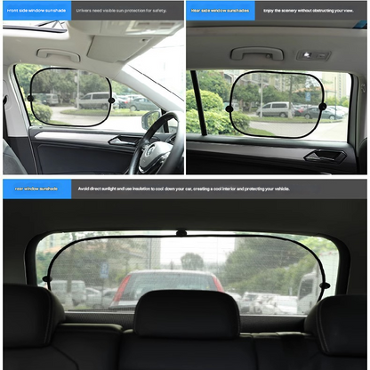 Black Universal Car Window Sun Shade Set - Mesh Fabric UV Protection(One solid rear panel + two angled panels V888-ELOSUNG40283