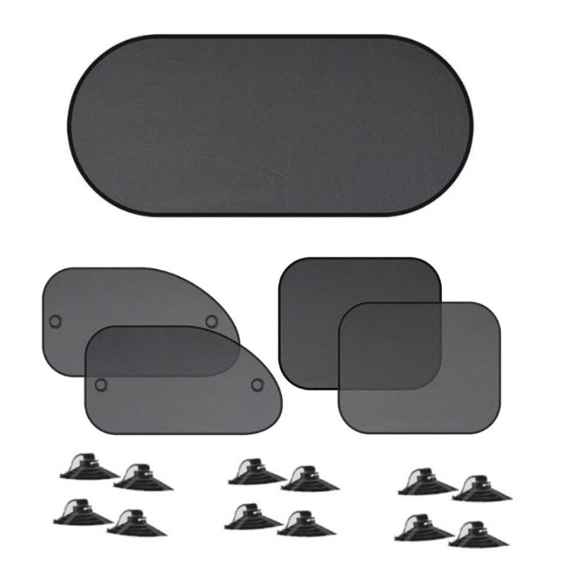 Black Universal Car Window Sun Shade Set - Mesh Fabric UV Protection(One solid rear baffle + two perforated V888-ELOSUNG40284