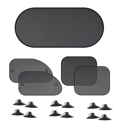 Black Universal Car Window Sun Shade Set - Mesh Fabric UV Protection(One solid rear baffle + two perforated V888-ELOSUNG40284