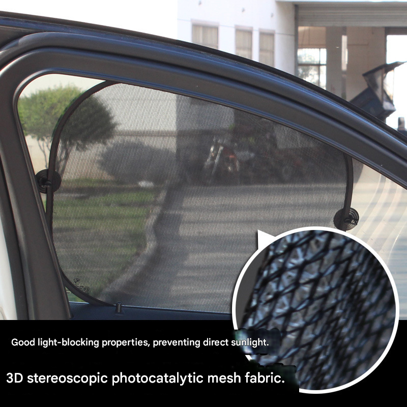 Black Universal Car Window Sun Shade Set - Mesh Fabric UV Protection(One solid rear baffle + two perforated V888-ELOSUNG40284