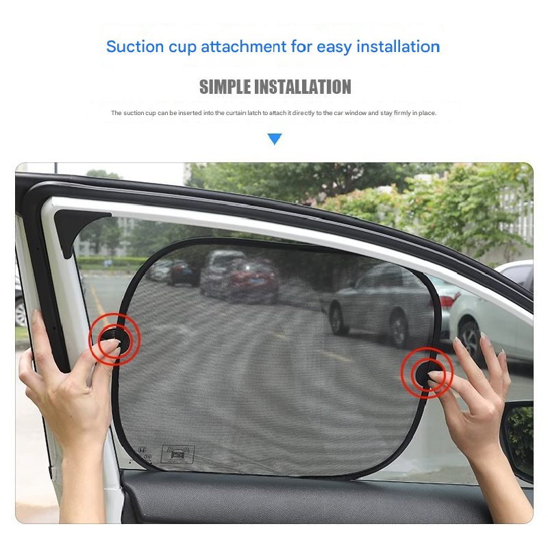 Black Universal Car Window Sun Shade Set - Mesh Fabric UV Protection(One solid rear baffle + two perforated V888-ELOSUNG40284