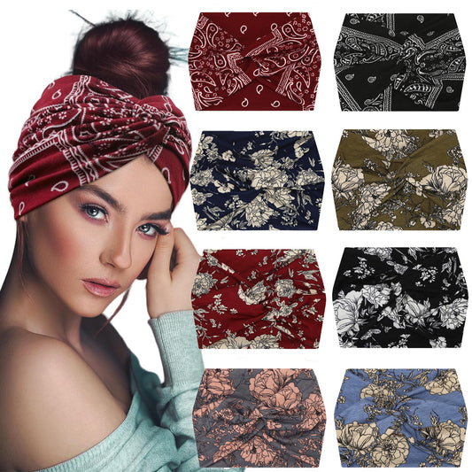 5-PCS The cashew nuts are dark blue Women's Extra Wide Turban Headband - Elastic Yoga & Sports Hair Wrap V888-ELOSUNG40299