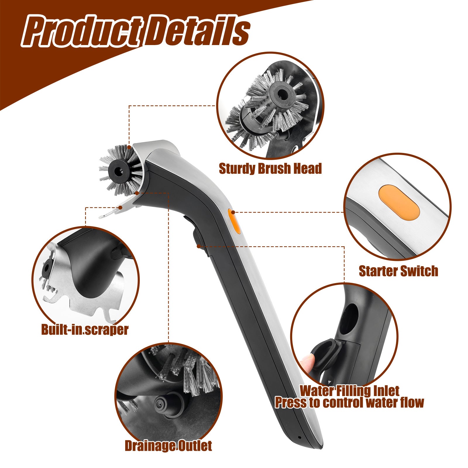 Powerful Electric Steam Grill Brush with Built-in Scraper - Deep Clean for All BBQ Grates V888-ELOSUNG40310