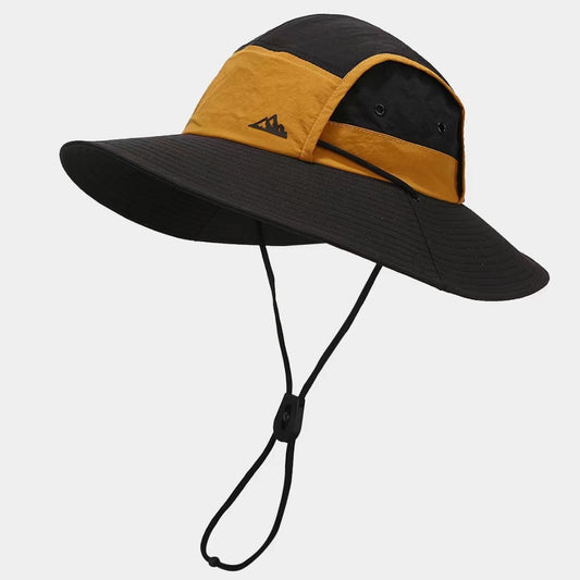 Black Quick-Dry Sun Protection Bucket Hat for Men - Breathable Outdoor Hiking & Fishing Cap with Wide Brim V888-ELOSUNG40321