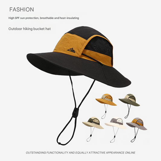 Black Quick-Dry Sun Protection Bucket Hat for Men - Breathable Outdoor Hiking & Fishing Cap with Wide Brim V888-ELOSUNG40321
