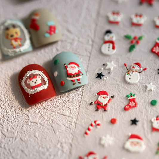 4PCS 5D Embossed Christmas Nail Art Stickers - Santa, Snowman, Reindeer & Snowflake Designs for Festive V888-ELOSUNG40327