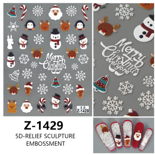 4PCS 5D Embossed Christmas Nail Art Stickers - Santa, Snowman, Reindeer & Snowflake Designs for Festive V888-ELOSUNG40328