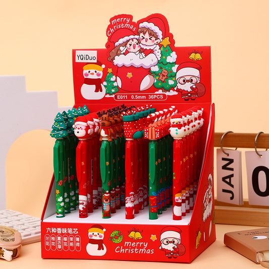 Christmas Theme Retractable Gel Pens (0.5mm Black Ink) - Festive Student & Office Holiday Gift Pack (36 Pcs) V888-ELOSUNG40331