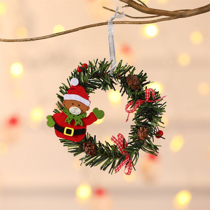 Bear Mini Christmas Wreath Ornaments (11cm) - Festive Santa, Snowman & Reindeer Decor for Doors & Windows V888-ELOSUNG40338