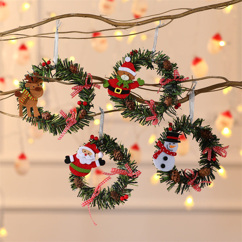 Bear Mini Christmas Wreath Ornaments (11cm) - Festive Santa, Snowman & Reindeer Decor for Doors & Windows V888-ELOSUNG40338