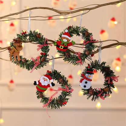 Bear Mini Christmas Wreath Ornaments (11cm) - Festive Santa, Snowman & Reindeer Decor for Doors & Windows V888-ELOSUNG40338